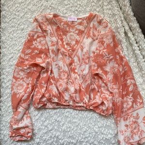 Coral and White Floral Sheer Top